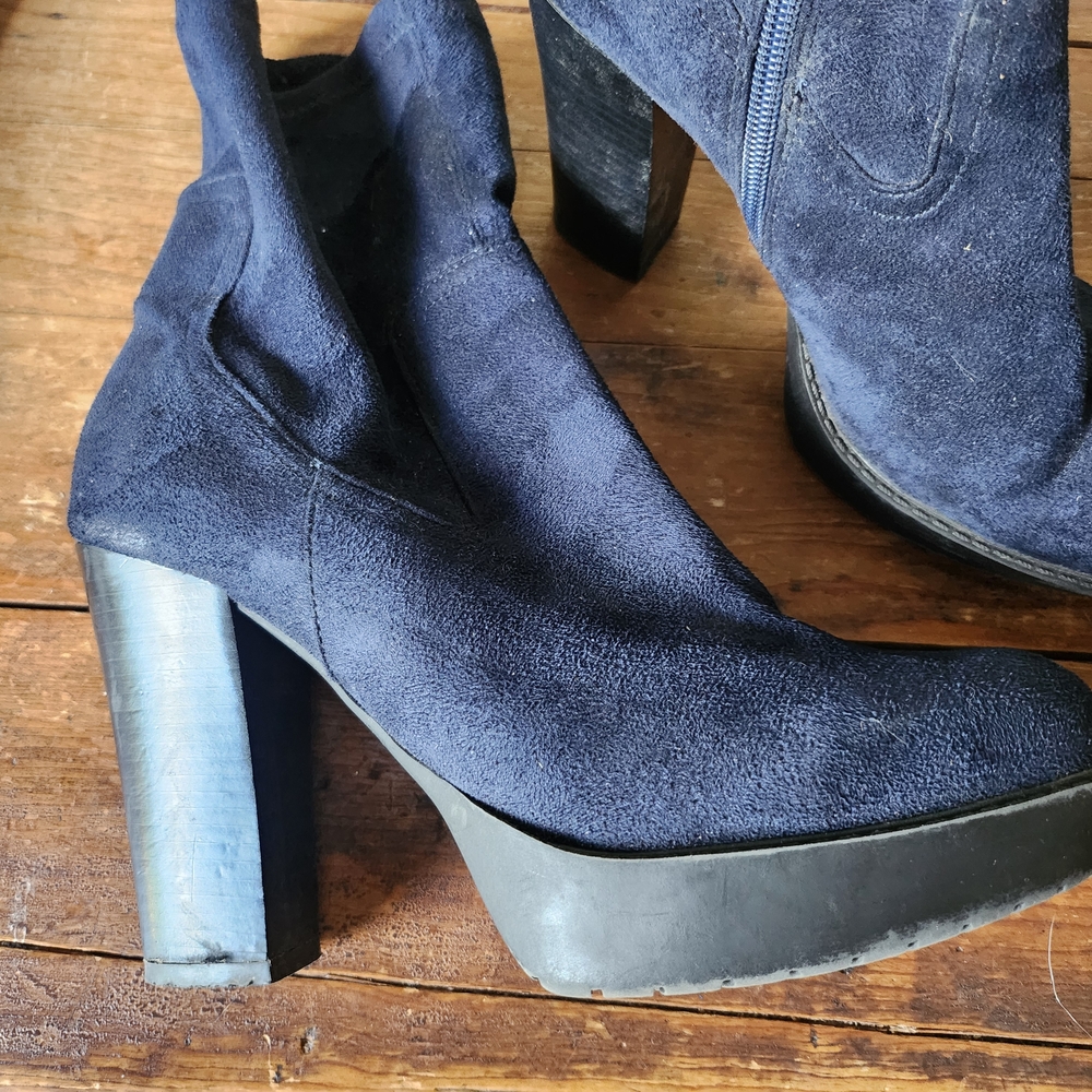 Italian Shoemakers Blue Ankle Booties with Metallic Platform
